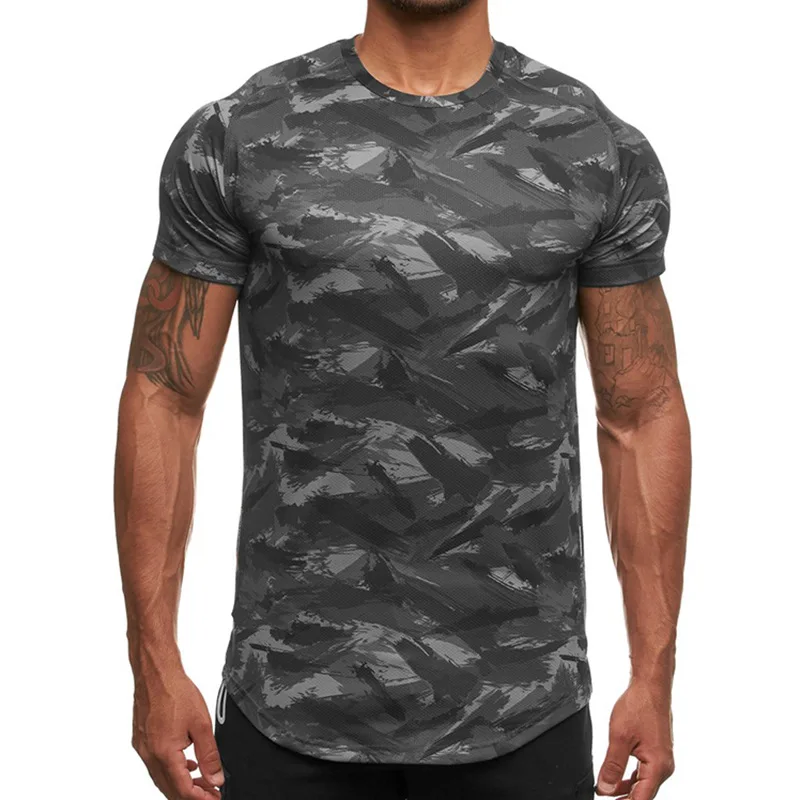 Camo Sport Shirt Men Short Sleeve Workout Gym TShirt Quick Dry Sportswear Slim Fit Bodybuilding Fitness Tee Tops Running T Shirt compression quick dry shirt men running sport slim short t shirt male gym fitness bodybuilding workout black tops clothes