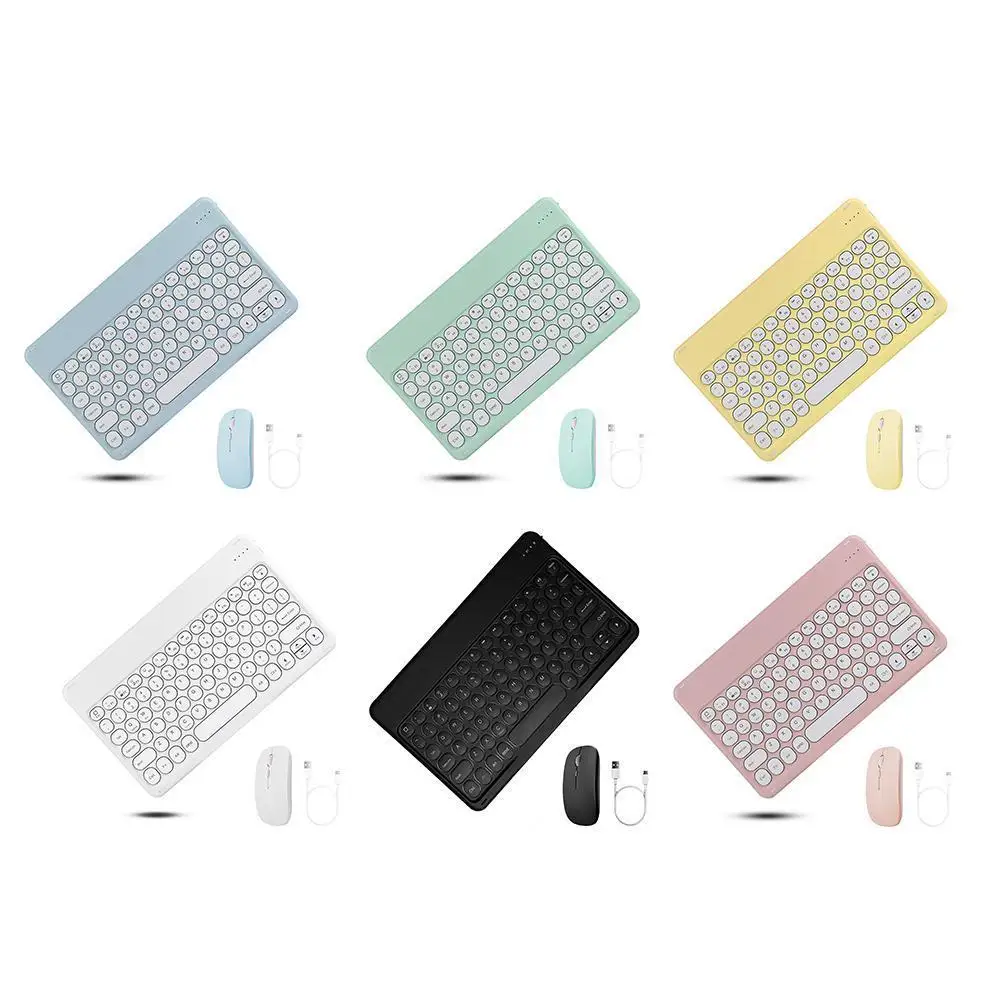 

For IPad Keyboard And Mouse, Retro Round Teclado Wireless Bluetooth Keyboard Mouse For Samsung IPad Magic Keyboard And Laptop