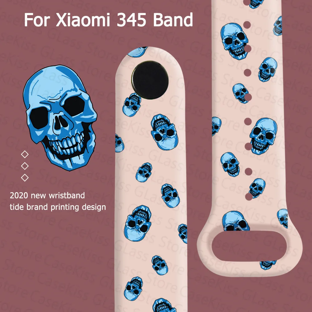 Ремешок с черепом для Xiaomi Mi Band 6 5 4 3 сменный силиконовый мультяшный мягкий браслет