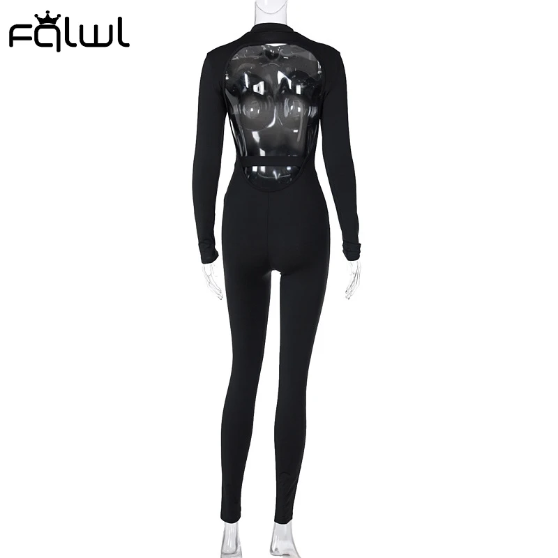 Женский комбинезон с открытой спиной FQLWL черный коричневый длинным рукавом