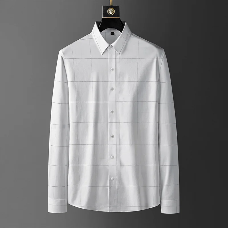 2021 Classic Plaid Men's Shirts Long Sleeve Business Formal Dress Shirt Casual Slim Streetwear Shirt Tops Social Party Blouse