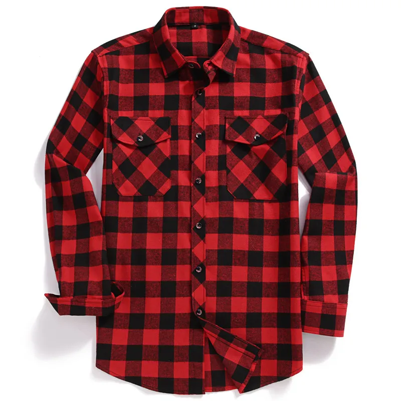 Fall Men's Flannel Plaid Long-Sleeved Casual Button Shirt USA Regular Fit Size S To 2XL, Classic Checkered, Double Pocket Design