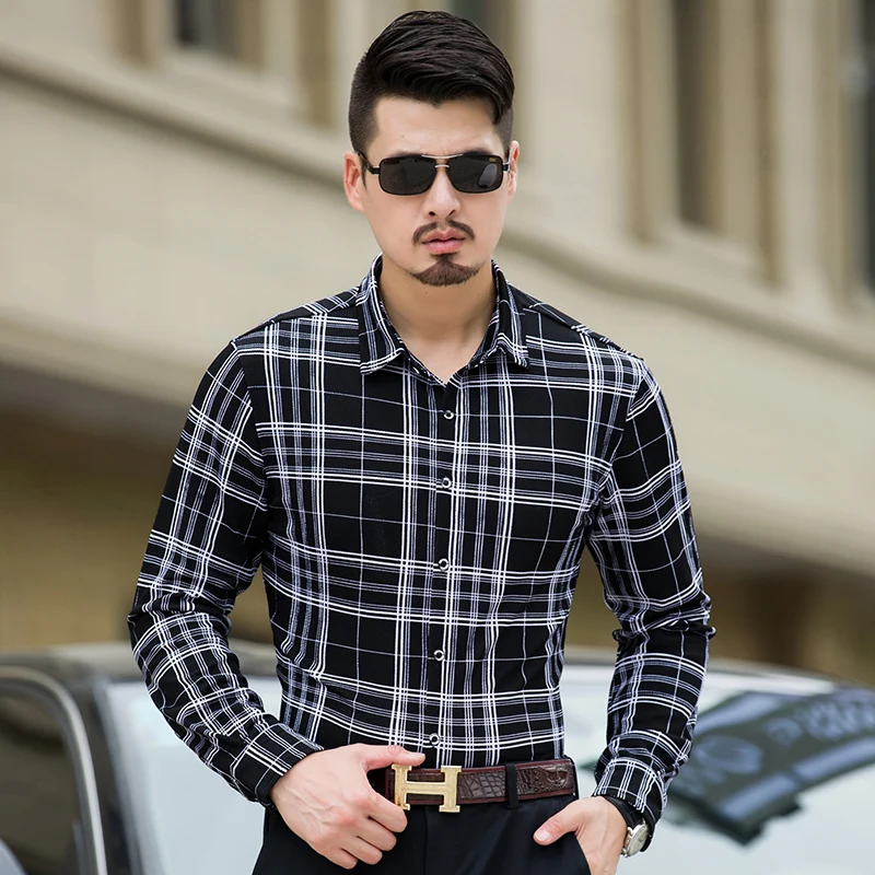 Мужская клетчатая рубашка с длинным рукавом большого размера | одежда
