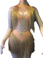 3 colors sexy tassel jumpsuit women latin dance singer bodysuits catch eyes stage show nightclub skinny jumpsuits party outfit