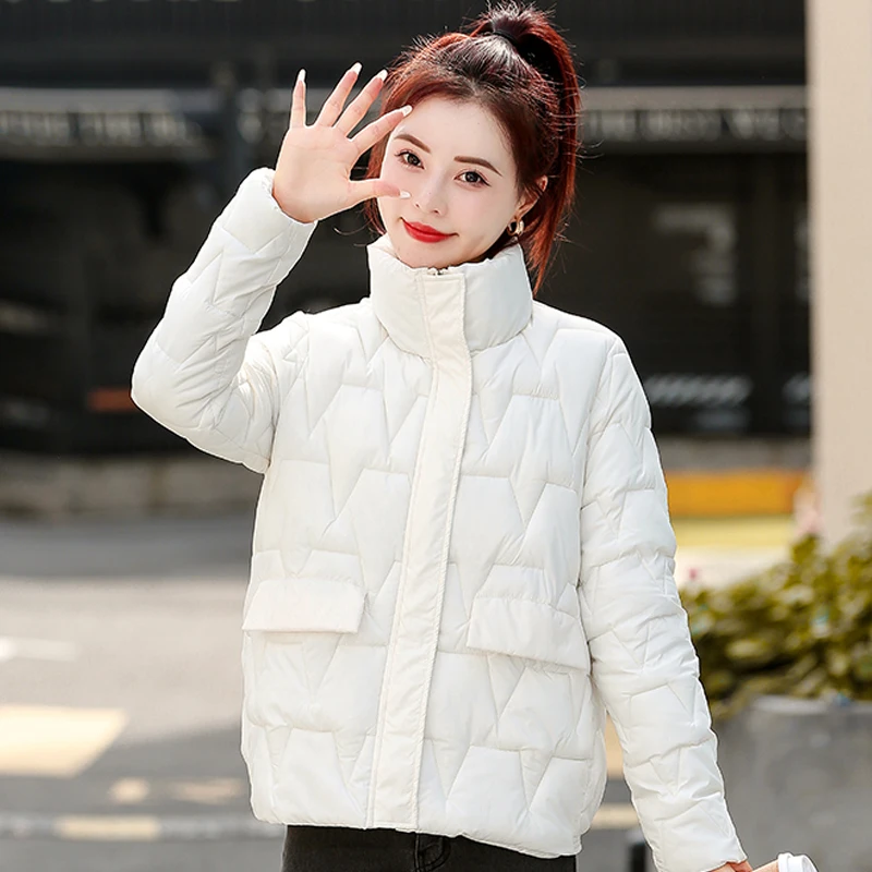 

Woman Parkas Winter Bubble Coat 2021 Korean Stand Collar Harajuku Jacket Streetwear Solid Zipper Cotton Outwear High Quality