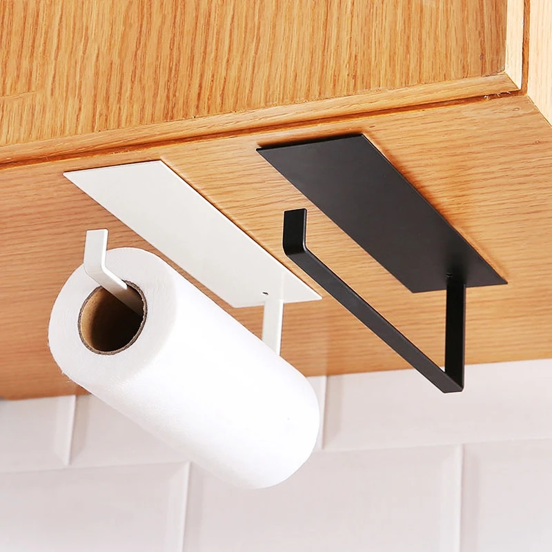 

Kitchen Self-Adhesive Roll Rack Paper Towel Holder Tissue Hanger Rack Nail-Free Cabinet Shelf Sundries Accessories