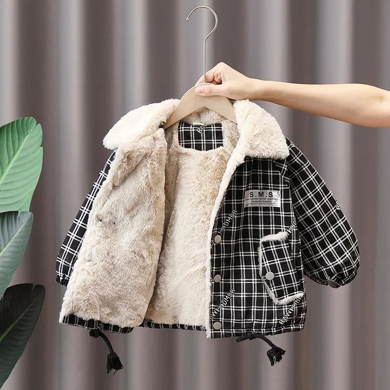 

Boys Buffalo Plaid Coat Autumn Winter Coats Fur Jackets For Girls Teddy Bear Cute Warm Jacket Children Snowsuit Fashion Child