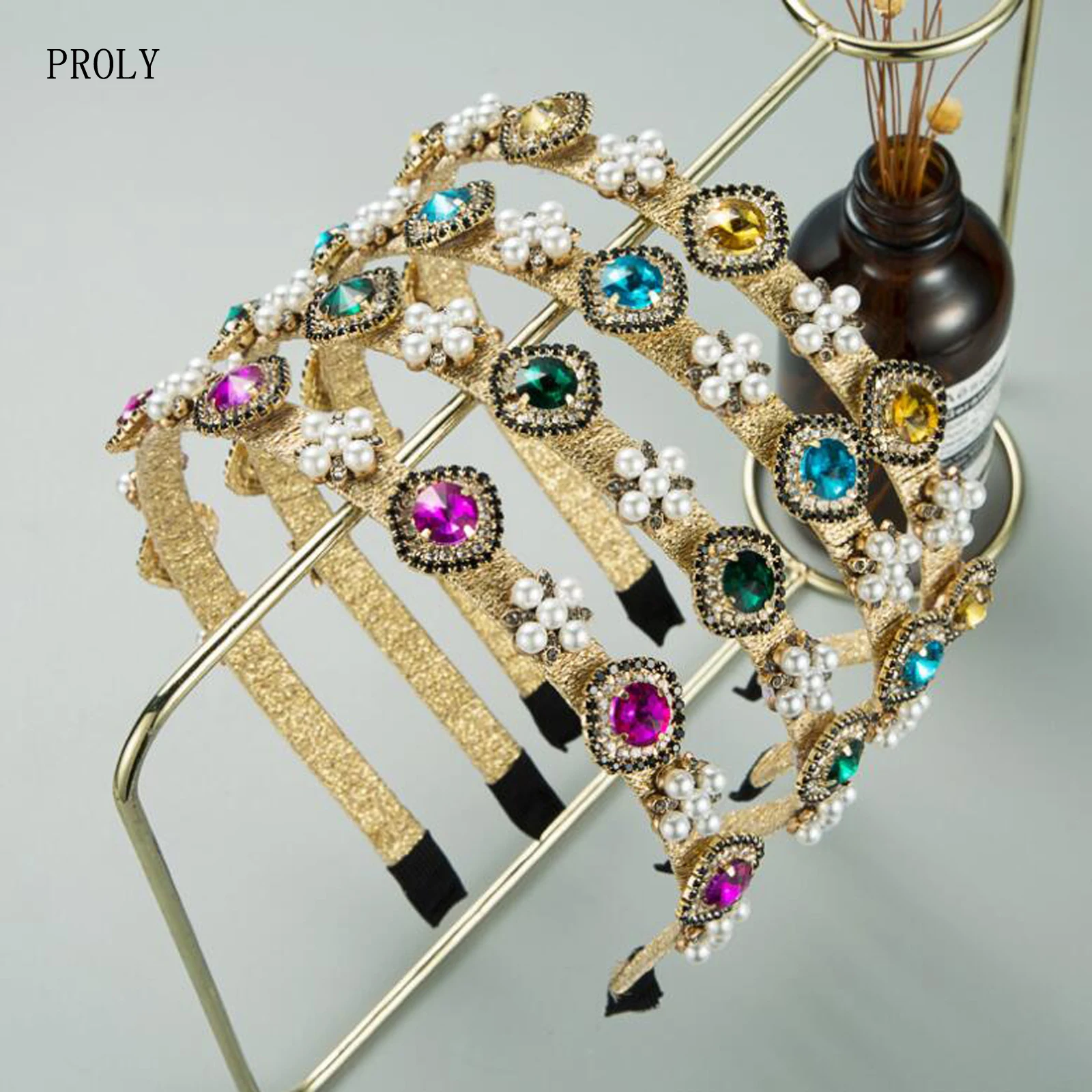 

Повязка на голову PROLY в стиле барокко, блестящая стразы, жемчуг, изысканная ручная работа, аксессуары для волос для взрослых людей