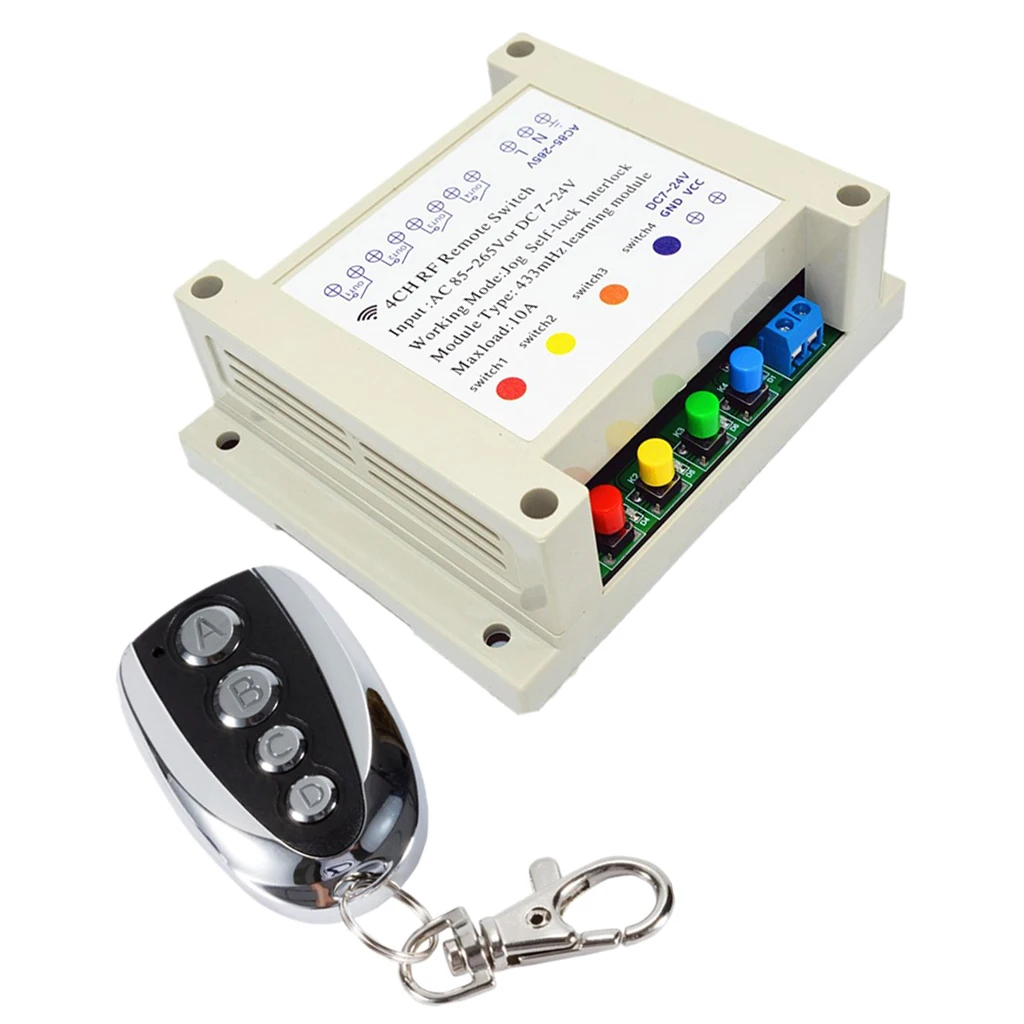 

4-Channel 433M Wireless RF Remote Switch with 4-button Remote Control