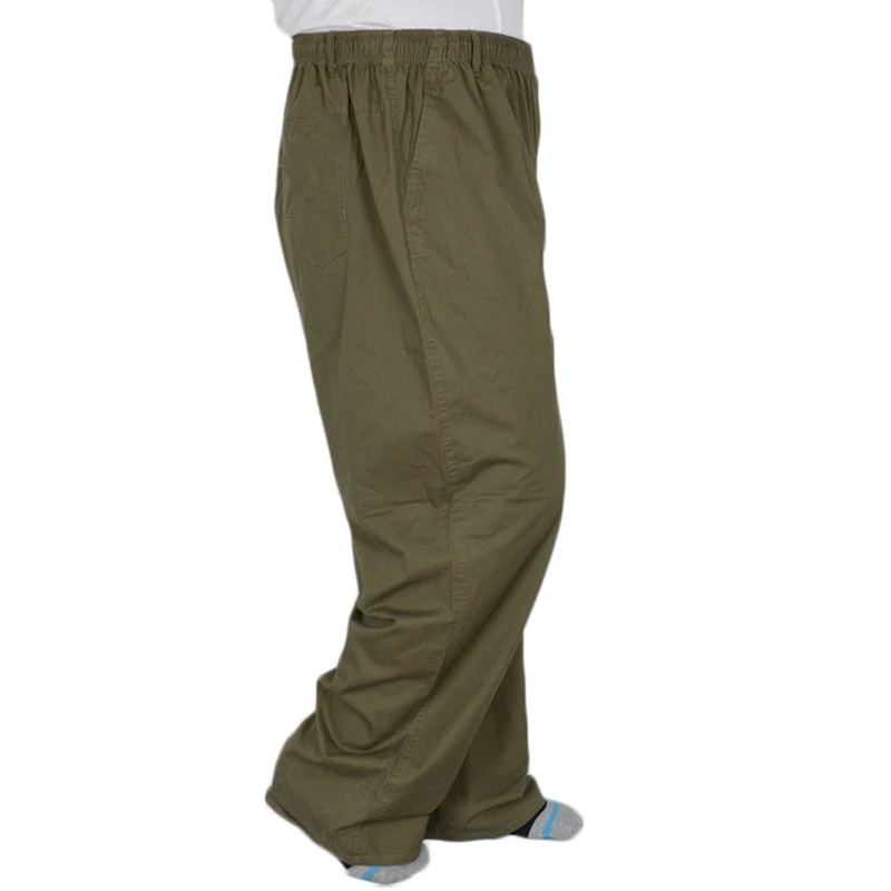 Army green Большие размеры 8XL мужские летние тонкие эластичные хлопковые повседневные брюки с высокой талией для мужчин среднего возраста 7XL 6XL 5XL 4XL - Color: Army green