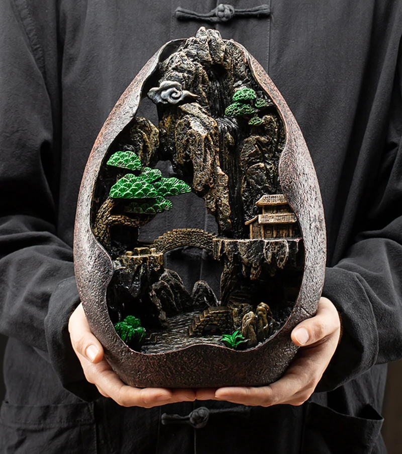 

Mountain River Waterfall Incense Burner Creative Home Decor Incense Holder Portable Resin Smoke Backflow Censer Handicrafts