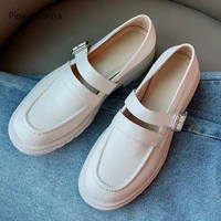 2021 spring new young ladies genuine leather soft black white platform casual shoes buckle preppy style women cute mary jane
