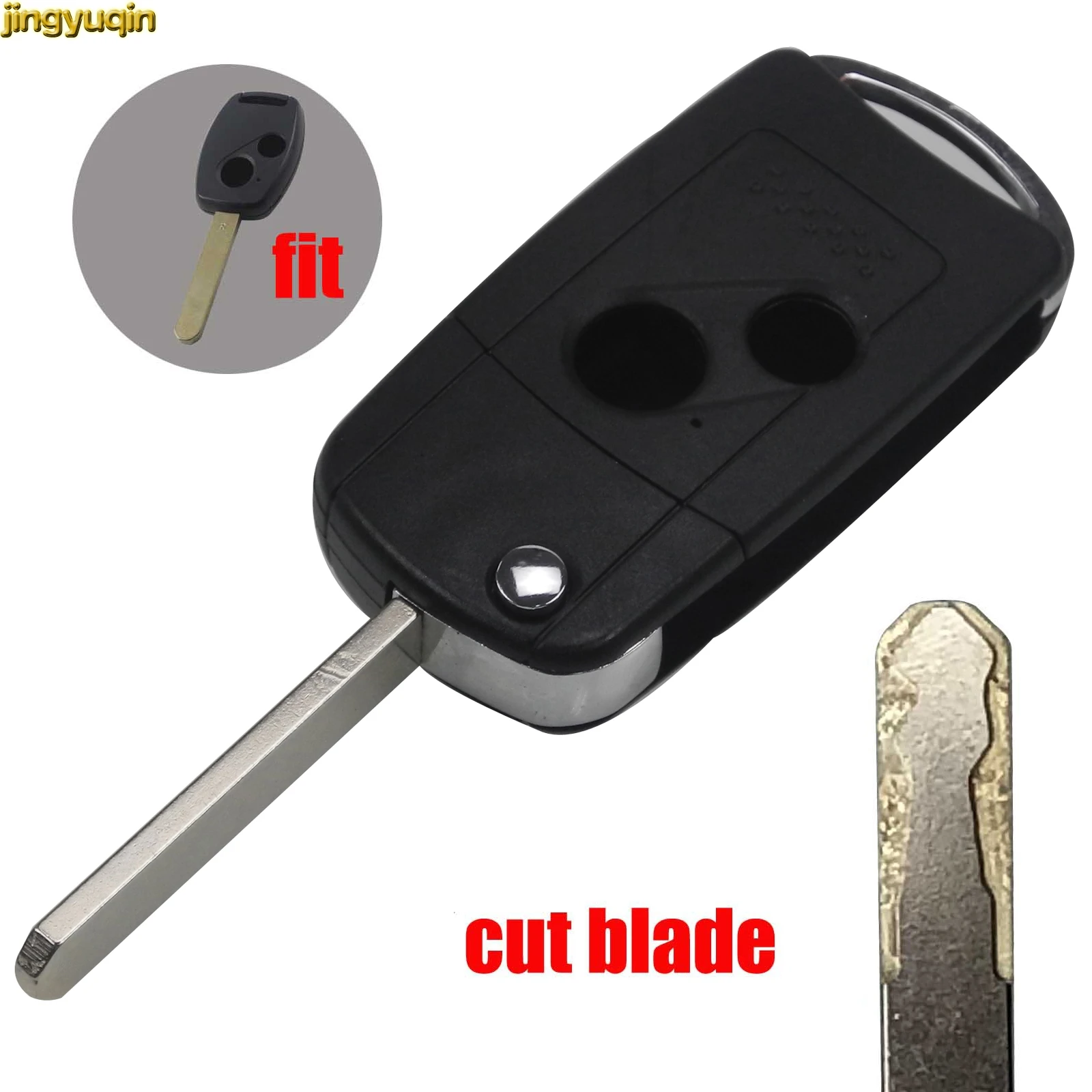 

Jingyuqin Modified Cut Remote Flip Folding Key Shell Case 2 Buttons Replacement Fob Case Fit for Honda Accord Civic CRV Pilot