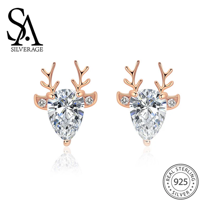 Женские серьги в виде оленя из серебра 925 пробы|Серьги-гвоздики| |