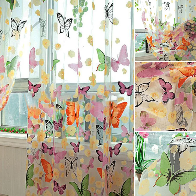 Занавески из тюля с цветочным принтом занавес тюль драпировкой прозрачный шарф