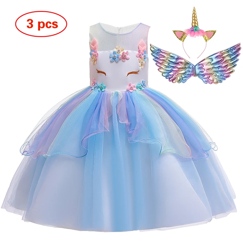 Christmas Girl Rainbow Unicorn Dress Kids Birthday Party Fancy Costume For Girls Wedding Party Baby Clothes Children Outfit boutique baby dresses