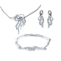 stainless steel classic luxury crystal tassel earrings jewelry set for women wedding