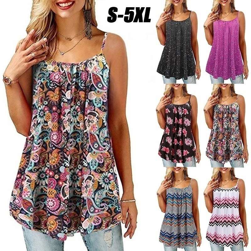 

Summer Woman Tanks Tops O Neck Female Tops Sleeveless Camisole Loose Casual Printing Tank Ropa Mujer Women's Clothing