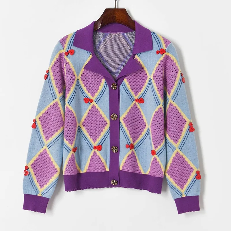 

Embroidered Long Sleeve Sweater 2021 New Spring Summer Fashion Stitching Sweater Retro Long Sleeve Hollow Cardigan