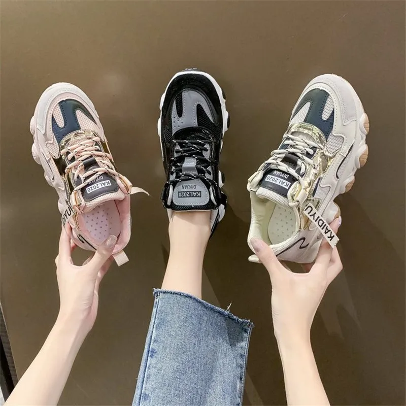 

Shoes For Women 2021 Platform Shoes Breathable Mesh Mixed Colors Classic Sports Footwear Chunky Sneakers Woman Vulcanize Shoes