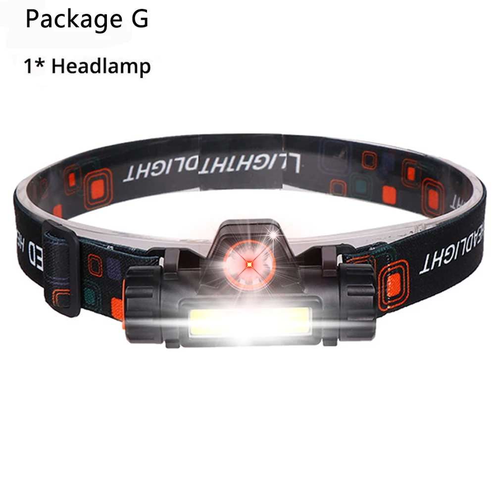 package G Мощный USB Перезаряжаемый XHP50 налобный фонарь XPE+ COB налобный светильник, высокомощный xhp70 налобный фонарь, налобный светильник с зумом, лучший для кемпинга - Испускаемый цвет: package G