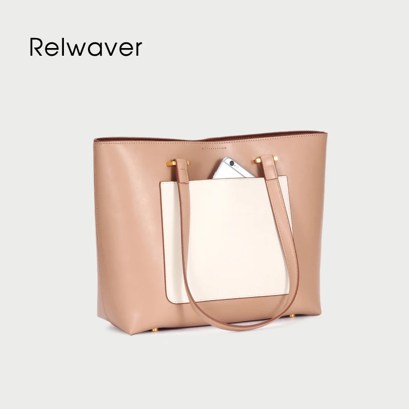 

Patchwork cowhide shoulder bag A4 laptop minimalist style women tote bag brief ol big handbag
