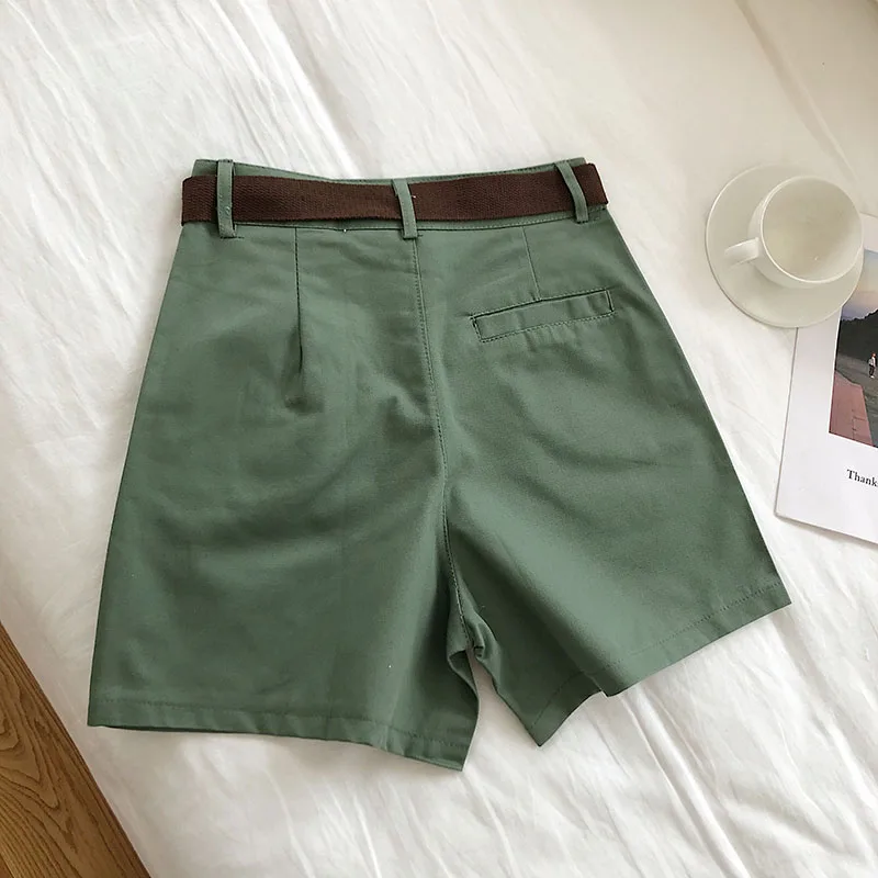 

Obrix High Elastic Waist Female Safari Style Wide Leg Casual Korean Fashion Shorts With Canvas Belt For Women