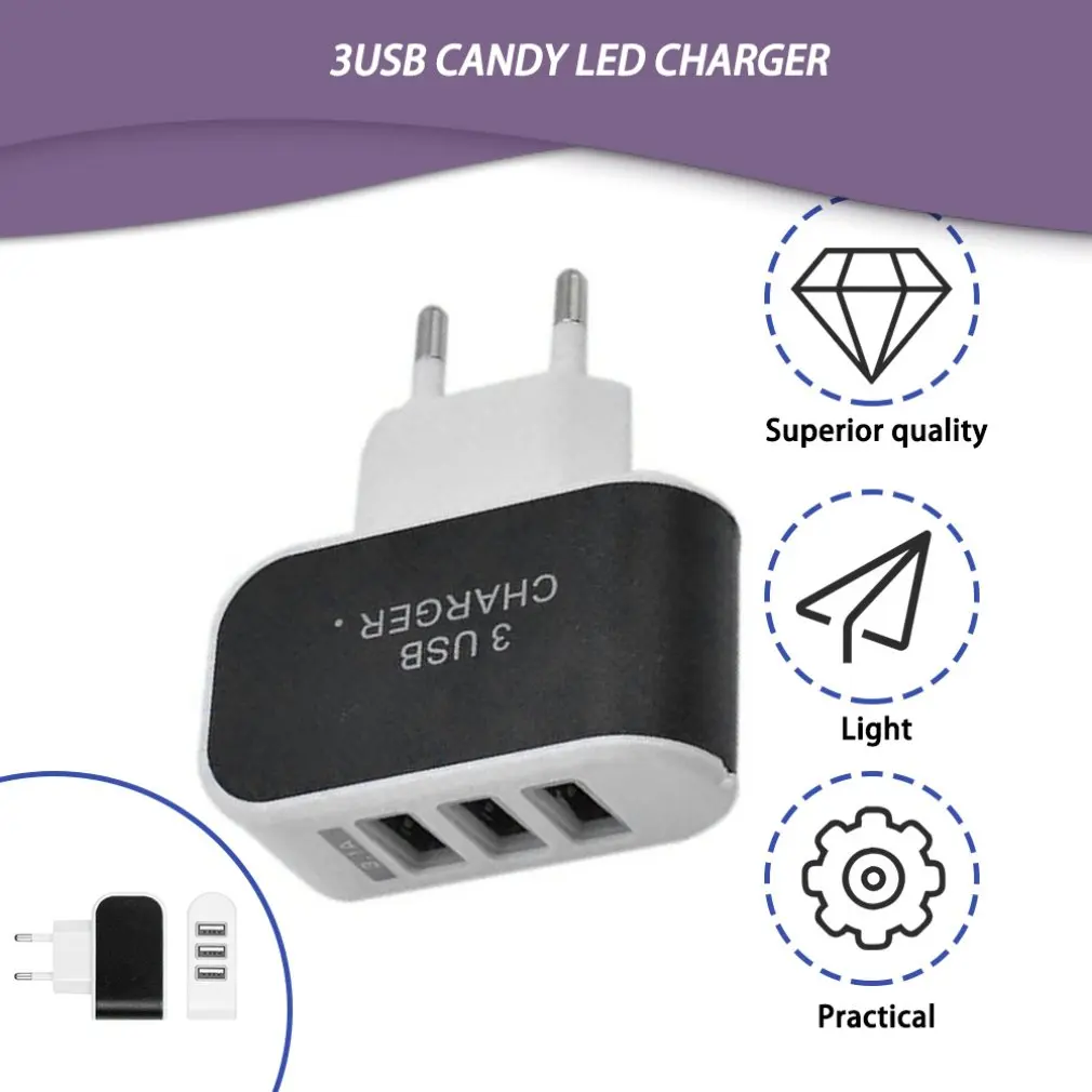 

Новое поступление 2021, 3 порта s А, тройной USB-порт, настенное зарядное устройство для дома и путешествий, адаптер переменного тока, вилка станд...