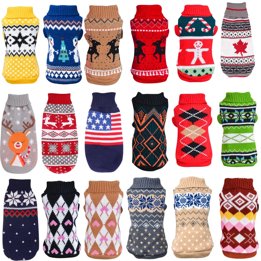 Зимнее пальто для собак свитер Рождественская одежда теплый мягкий вязаный