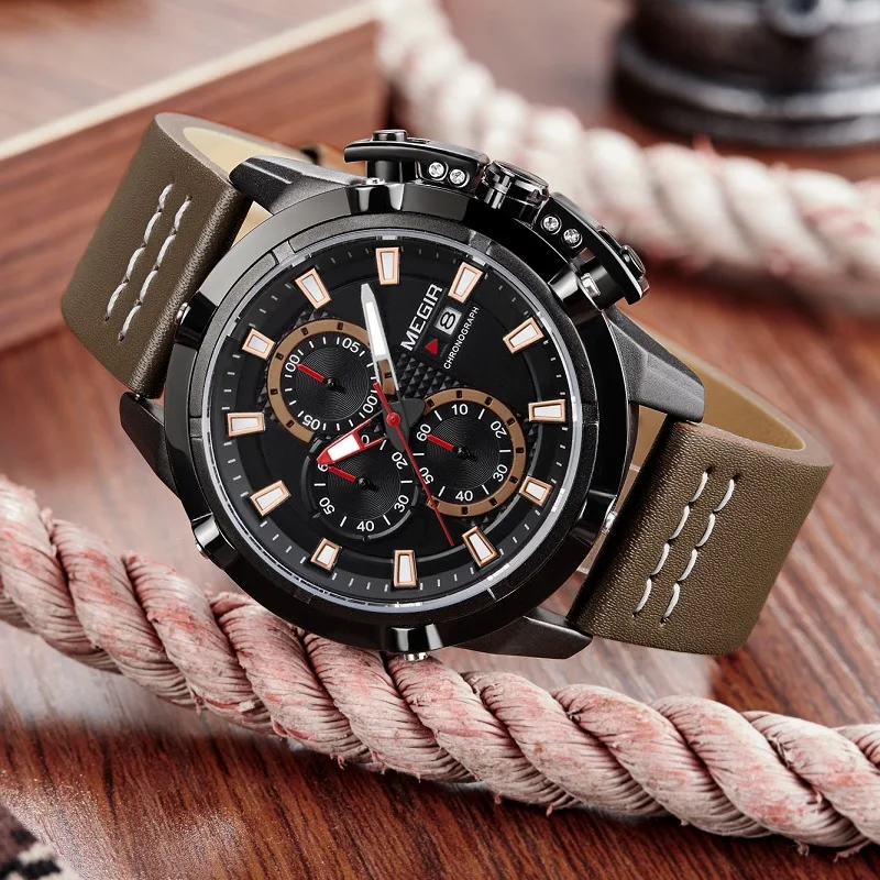 Часы наручные MEGIR Мужские кварцевые брендовые креативные спортивные модные
