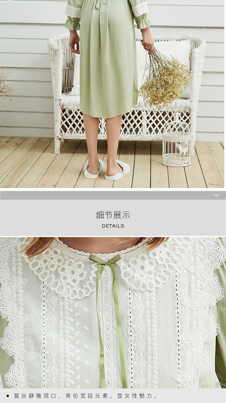 Nightgown Women Sleepwear Knee-Length Dress Cotton Nightgowns Women Princess Sleepshirts Vintage Nightdress Long Sleeve