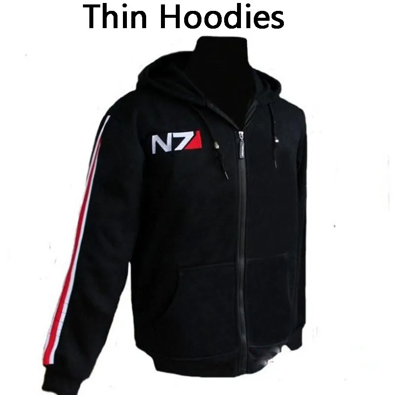 thin hoodie Толстовки Mass Effect, Мужская толстовка на молнии с аниме, мужской спортивный костюм, куртка-кардиган, Повседневная Толстовка с капюшоном, флисовая куртка N7, костюм - Цвет: thin hoodie