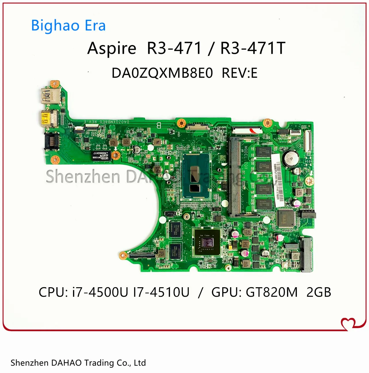 

DA0ZQXMB8E0 Mainboard For ACER R3-471 R3-471G R3-471T Laptop Motherboard With i7-4510U GT820M 2GB-GPU 4GB-RAM 100% Fully Tested
