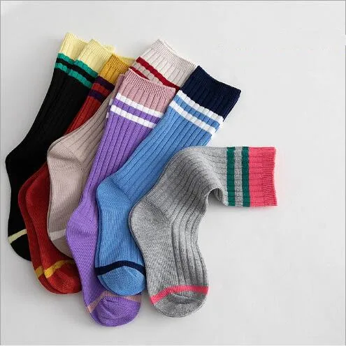

3Pairs 1-8 Year 2021 spring and summer new parallel bars striped children's middle tube children's socks