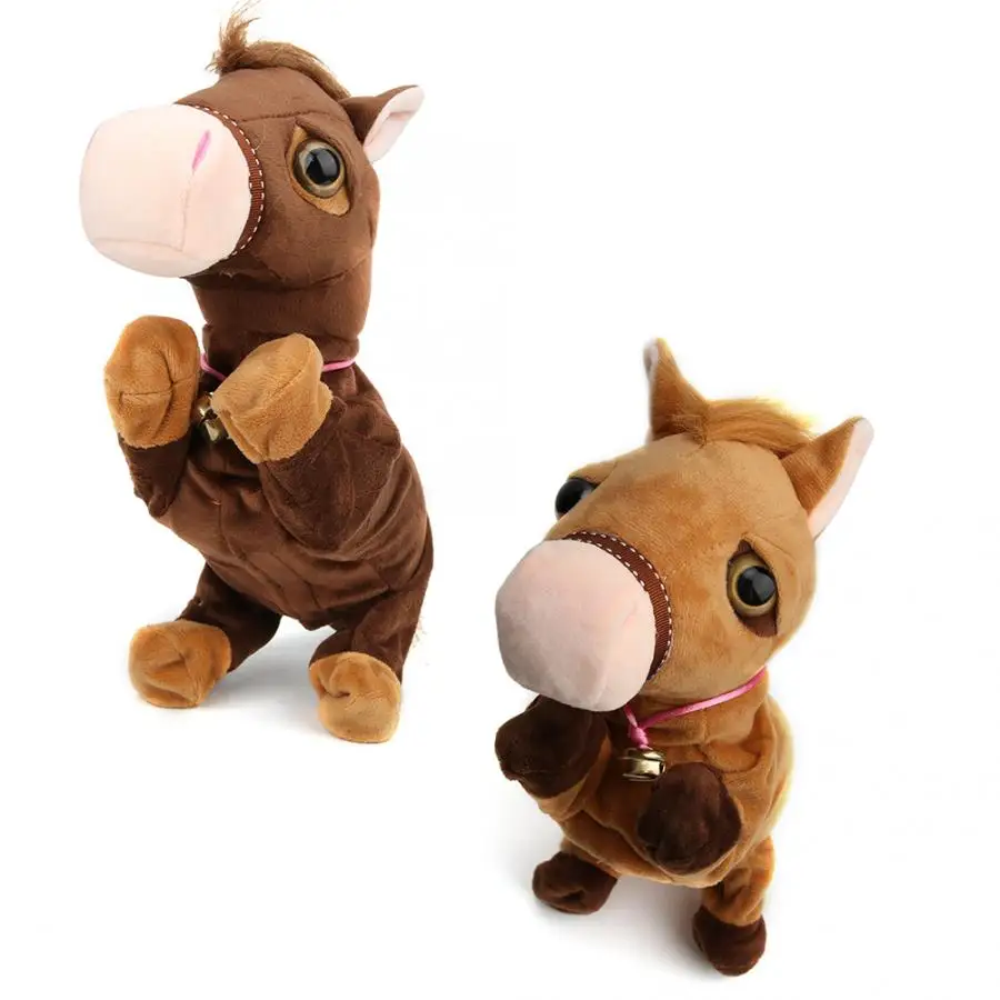 Умная электрическая лошадь плюшевая игрушка с голосовым управлением шагающая и