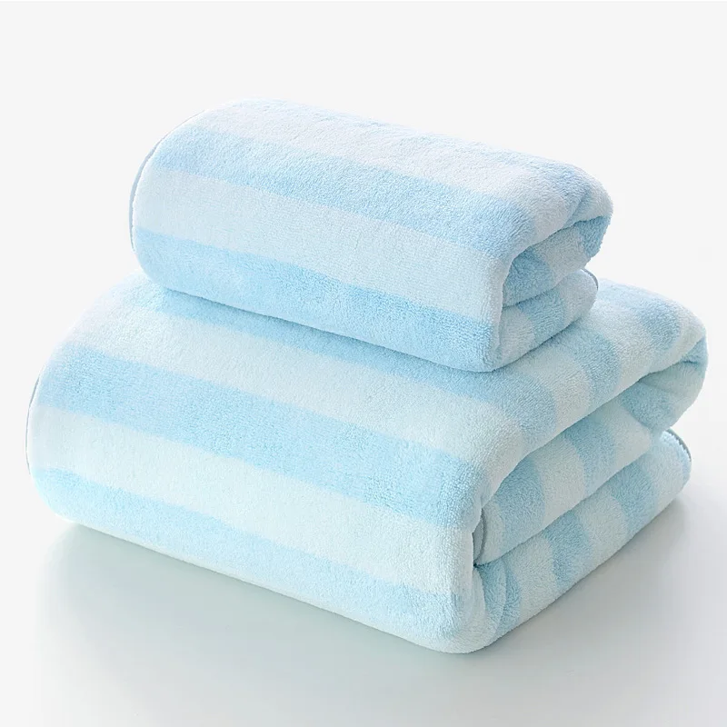 

Absorbent Coral Fleece Soft Luxury Bathroom Towel Striped Beach Swimming Pool Bath Towels For Adults