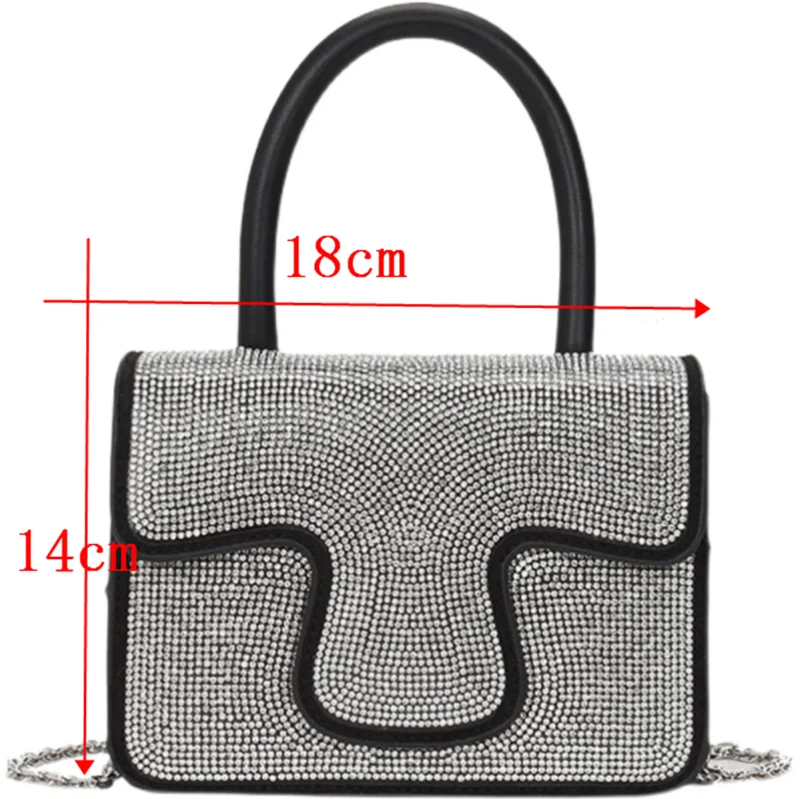 

[EAM] Women New Metal Chains Diamonds Handbag Pu Leather Flap Personality All-match Top-handle Bag Fashion Tide 2021 18A2145