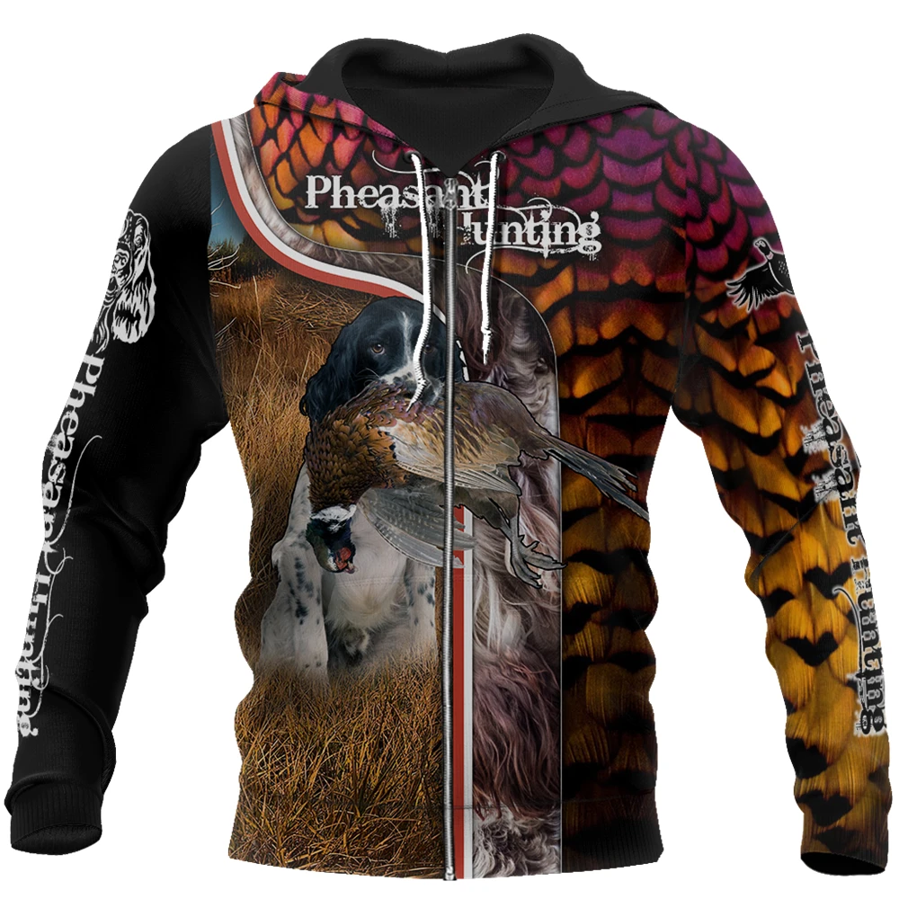 

Mens Harajuku Style Zipper Hoodie Pheasant Hunting 3D Printed Fashion Hoodie Unisex Street Casual Sweatshirt