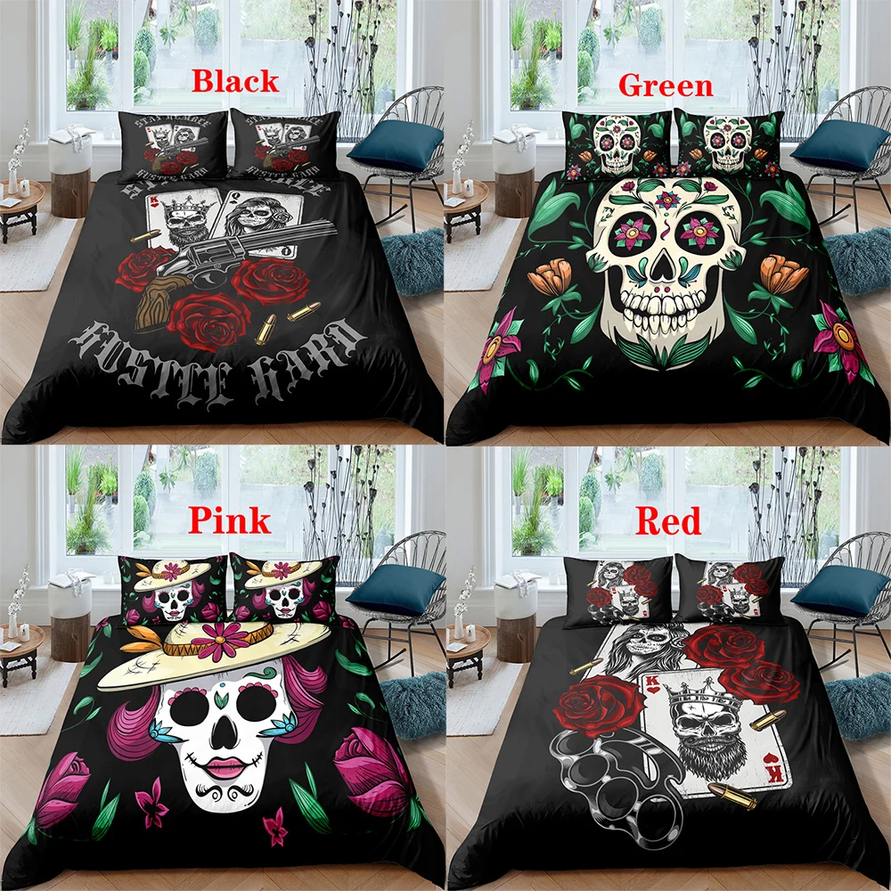 

Black Skull Bedding Set Duvet Cover Pillowcases Comforter Bedding Sets Bedclothes Bed Cover Multiple Size (NO Sheet)