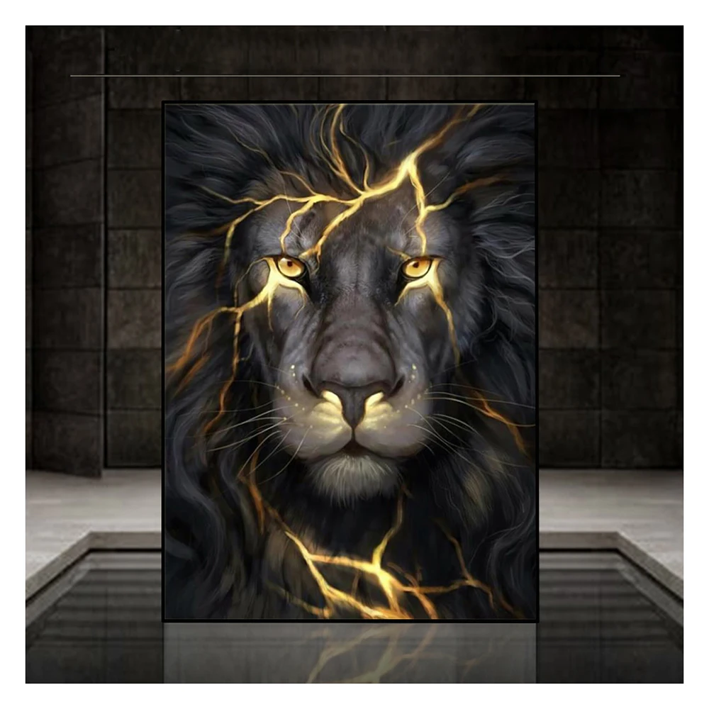 

5D DIY Full Square/Round Diamond Painting Lightning Lion God Cross Stitch Diamond Embroidery Animal Picture Home Decoration