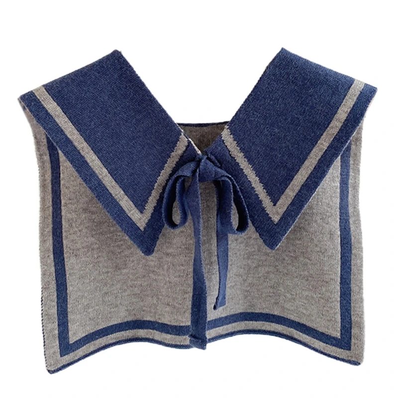 Женская зимняя вязаная шаль накидка контрастных цветов с ложным воротником