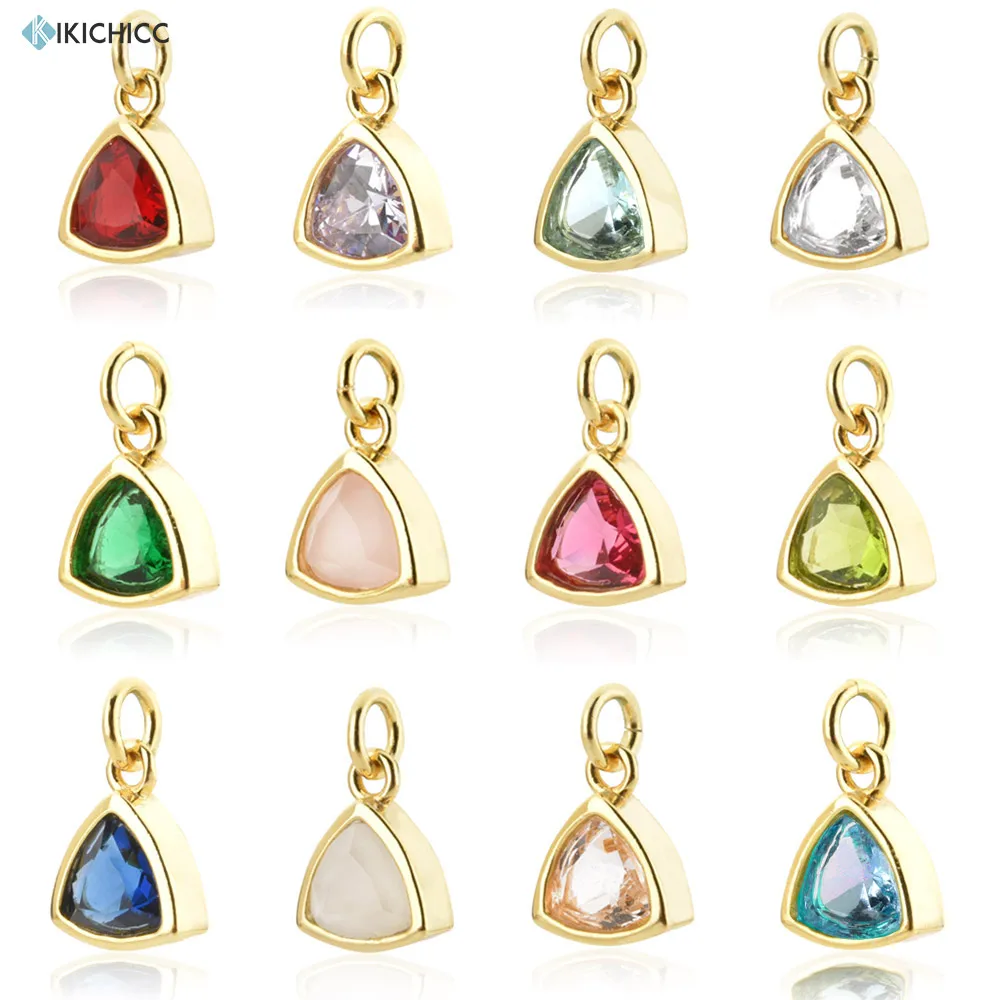 

KIKICHICC 925 Sterling Silver Gold Months Birthstone Gems Triangle Zircon Pendant For Choker Necklace 2021 Women Accessories