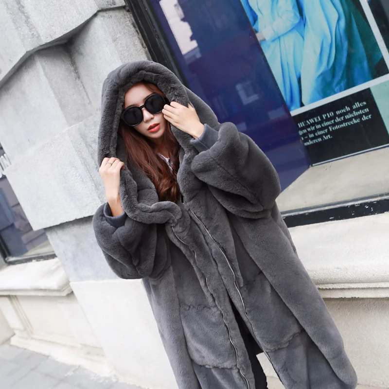 Шуба женская зимняя из искусственного кроличьего меха плотная теплая длинная ZY15