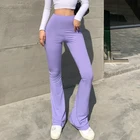 Y2K эстетическое ребристые вязаные брюки для женщин тонкий с высокой талией длинные брюки женские фиолетовые штаны 90s Женская винтажная одежда
