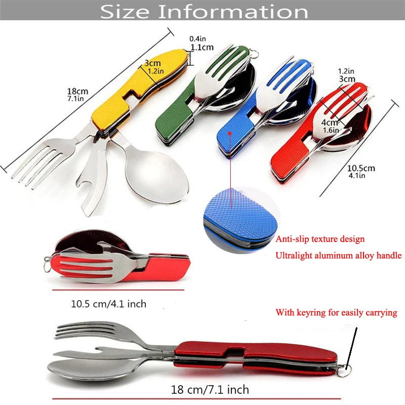 Бутылка Складной Spork вилка Столовые приборы посуда портативный для пикника и отдыха на природе ложка нож, ножевые изделия открывалка Мультитул посуда