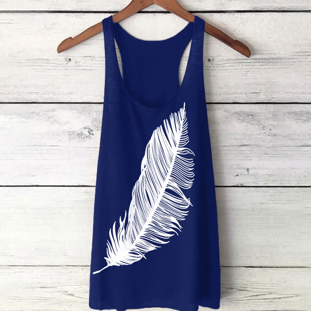 

Women's Summer Feather Print Long Vest Fashion Ladies Top The L-shaped Vest