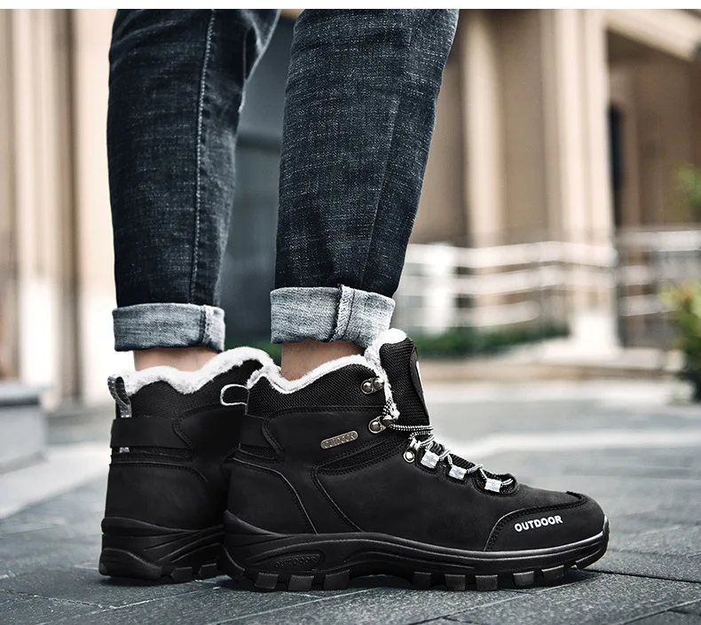 2019 зимние уличные мужские ботинки черные рабочие на шнуровке плюшевые теплые