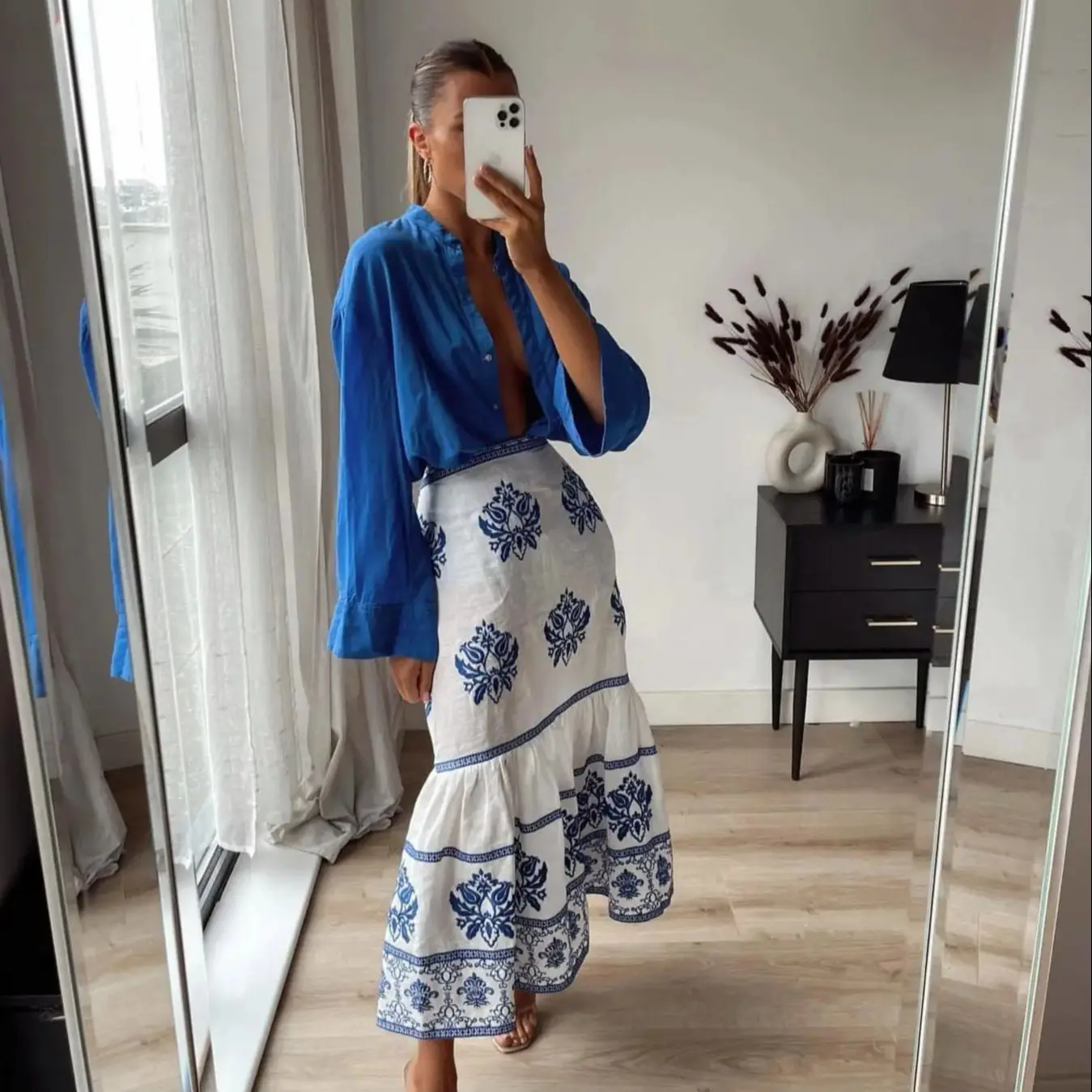 

Женская летняя юбка-годе с принтом, с вышивкой