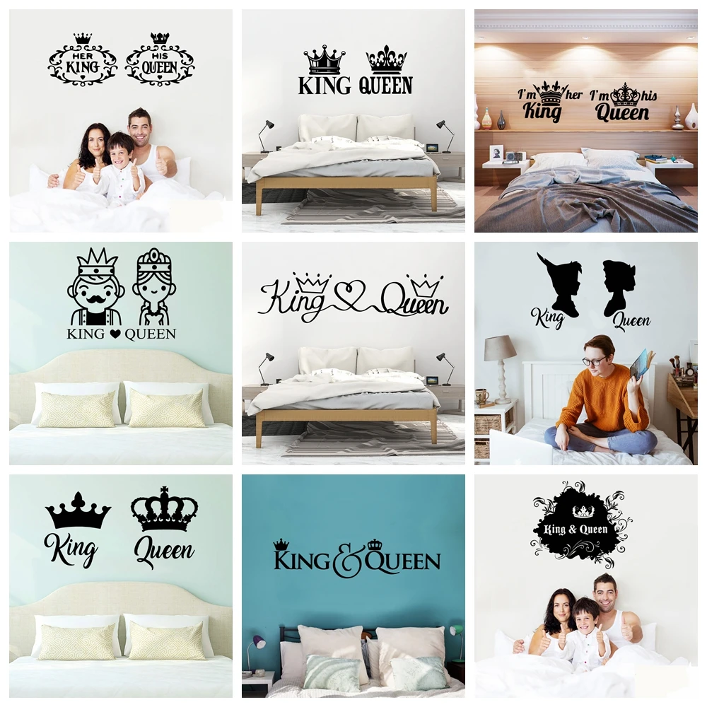 Romantic King Queen Frase Vinyl Wall Decal For Bedroom Decor Wall Sticker Baby Room Decoration Stickers Home Decor Mural