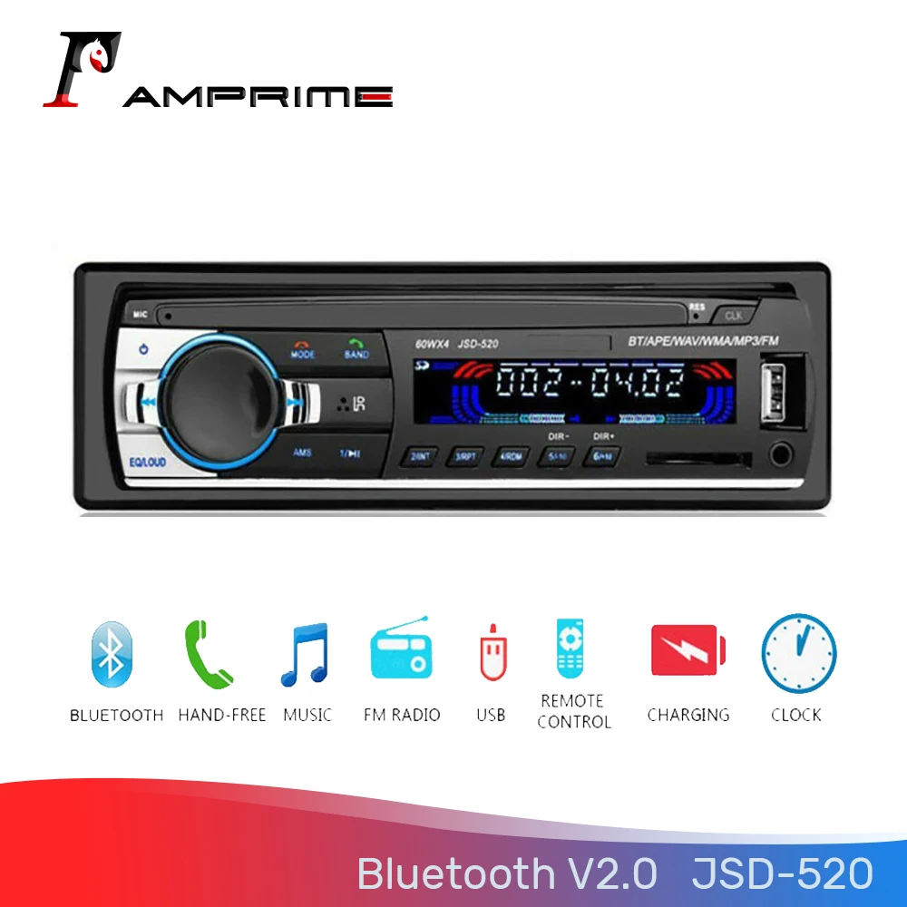 AMPrime 1Din 12 в Bluetooth 2,0 авто стерео радио FM MP3 музыка USB цифровой Bluetooth аудио JSD-520 стерео Мультимедийный Плеер